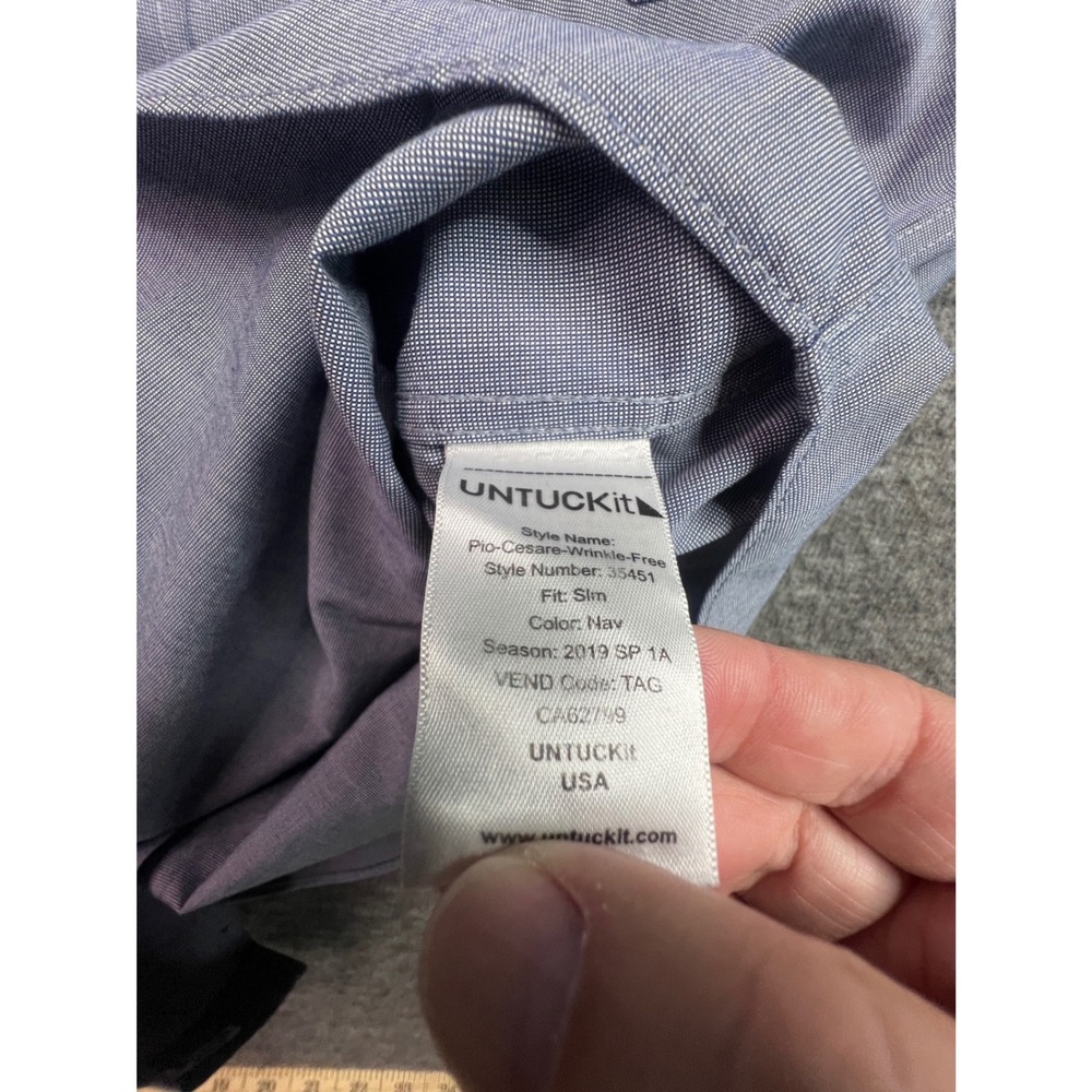 UNTUCKit Pro-Cesare Mens Large Slim Fit Wrinkle Free Navy Button Down Shirt - Picture 7 of 11